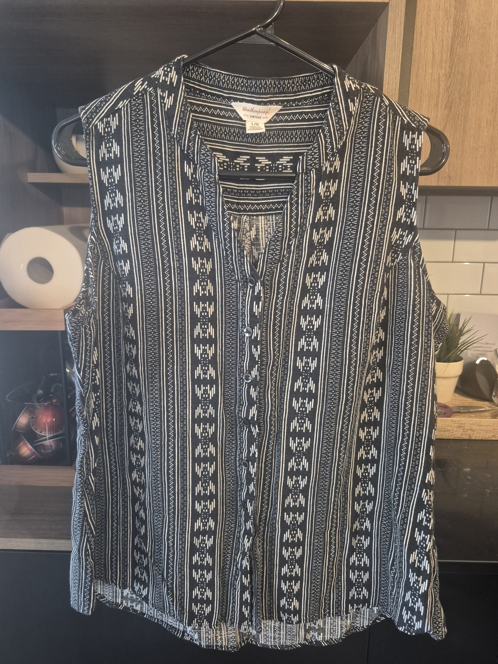 Vintage Black & White Striped Tribal Print Sleeveless Camisole